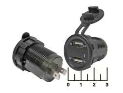 Зарядное устройство 2USB 5V 4.2A + вольтметр с крышкой в панель зеленый на проводе 0.6м TS-CAU49