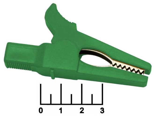 Зажим крокодил L-70 зеленый изолированный