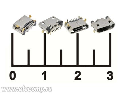 Разъем питания micro USB 5pin гнездо (ж) 4 крепежа Lenovo A3500 (РЗ-1181)