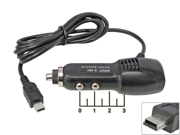 Автомобильное зарядное устройство mini USB 5V 2.5A 1.2м + USB