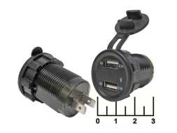 Зарядное устройство 2USB 5V 4.2A + вольтметр с крышкой в панель красный на проводе 0.6м TS-CAU49