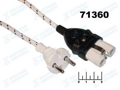 Шнур электрический без земли для самовара 1м (вилка прямая) в оплетке