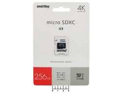 Карта памяти micro SD 256Gb + адаптер SD Smartbuy U3 class10