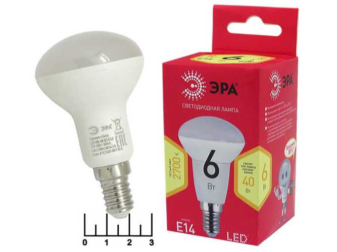 Лампа светодиодная R50 220V 6W E14 2700K белый теплый Эра