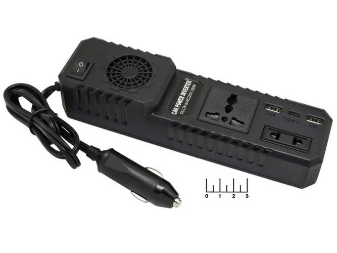 Инвертор 12/220V 200W + 2USB + Type C 5V 3.1A №1666