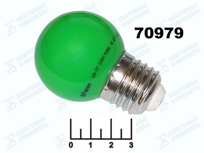 Лампа светодиодная 220V 1W E27 зеленая шар G45 Feron LB-37