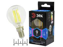 Лампа светодиодная 220V 9W E14 4000K белый шар G45 прозрачн. филаментная Эра