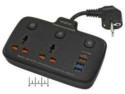 Тройник электрический /2 с землей + 3USB + Type C 10A Moxom MX-ST10 (быстрая зарядка)