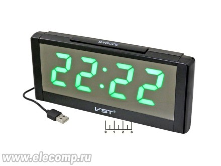 Часы цифровые VST-731Y-4 зеленые с датчиком температуры