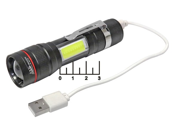 Фонарь 1+1 светодиод COB аккумуляторный BL-520-T6 zoom 3 режима (з/у micro USB)