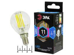 Лампа светодиодная 220V 11W E14 4000K белый шар G45 прозрачн. филаментная Эра