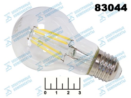 Лампа светодиодная 220V 9W E27 4000K белый A60 прозрачная филаментная INHOME (60*107) (810lm)