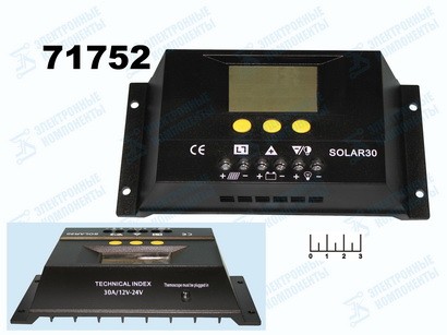 Контроллер для солнечной батареи 30A/12-24VDC PWM SOLAR30