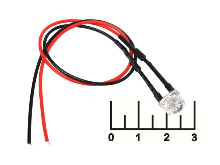 Светодиод LED 8мм 0.5W 220V белый теплый на проводе
