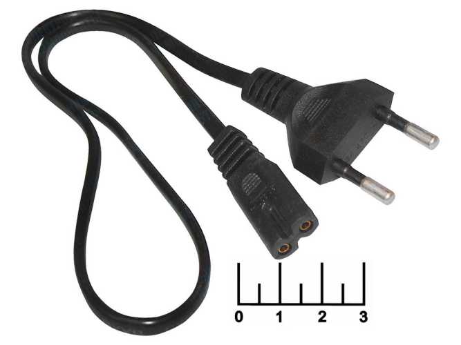 Шнур сетевой 2pin C7 восьмерка 0.5м (2*0.5) (вилка прямая) черный