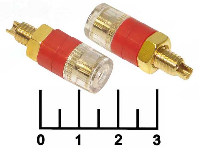 Клемма банан гнездо металл gold красная с колпачком