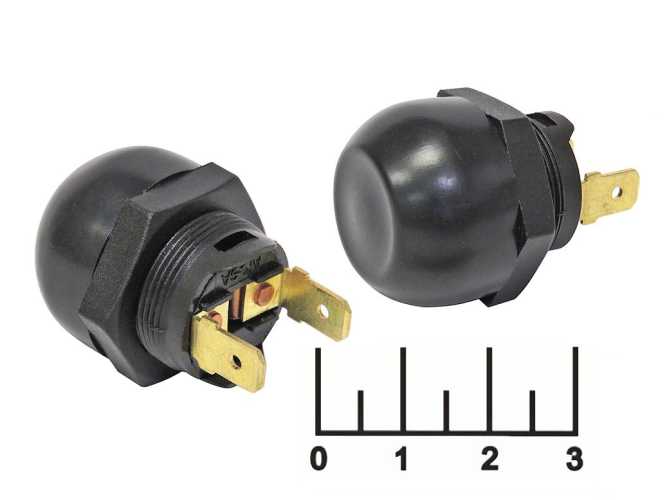 Кнопка 12/16 черная без фиксации 2 контакта влагозащищенная (07-015)