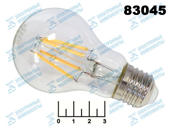 Лампа светодиодная 220V 9W E27 3000K белый теплый A60 прозрачная нитевидная INHOME (60*107) (810lm)