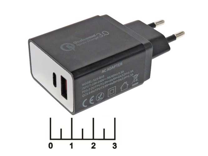 Сетевое зарядное устройство USB 5V 3A/9V 2A/12V 1.5A + Type C SLS-B10 (быстрая зарядка)