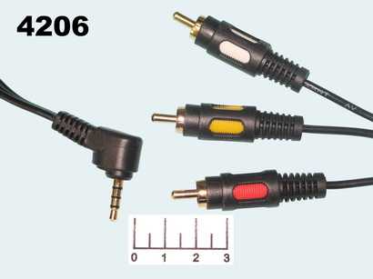 Шнур 3RCA-AUD 3.5 4 контакта угол 1.5м gold Rexant