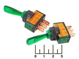 Тумблер 12/20 ASW-13D зеленый 3 контакта (длинный колпачок)