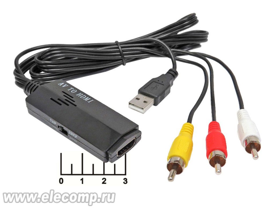 КОНВЕРТОР 3RCA-ВЫХОД HDMI + USB H74 (A4350)