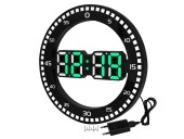 Часы цифровые + термометр DS-3668L зеленые (черный корпус)