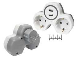 Тройник электрический /2 с землей 16A + 2USB Stekker ADP16-14-20 (32872)