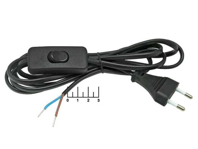 Шнур электрический без земли с выключателем 2м (вилка прямая/плоская) TDM (черный) SQ1305-0002