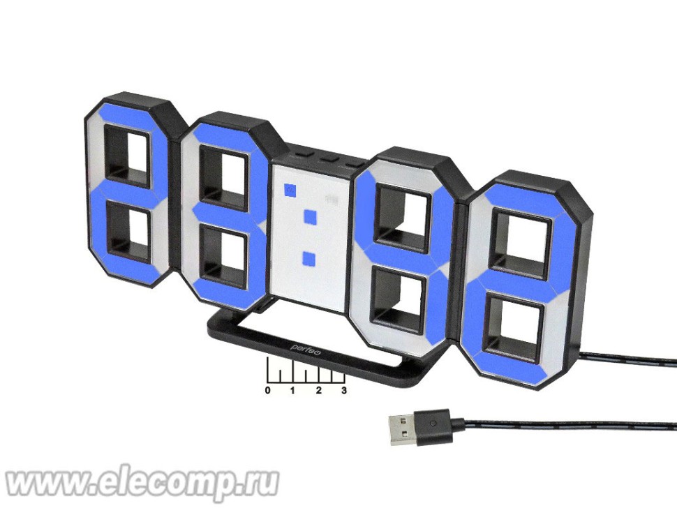 Часы-будильник Perfeo PF_5199 синие (черный корпус) PF-663