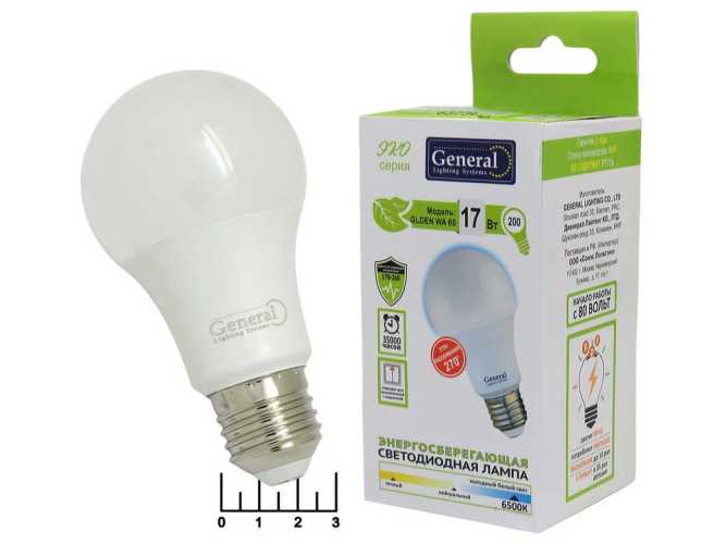 Лампа светодиодная 220V 17W E27 6500K белый холодный A60 матовая General (637500)