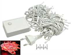 Гирлянда 100 светодиодов красная 10м с контроллером (белая нить) для улиц