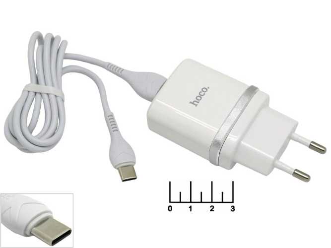 Сетевое зарядное устройство USB 5V 3A/3.6-12V QC-3.0 (шнур Type C) Hoco C12Q (белое)