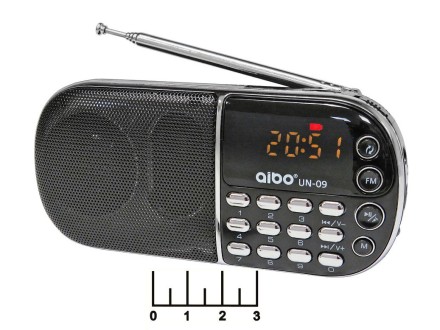 Радиоприемник Aibo UN-09 USB/micro SD/AUX + часы аккумуляторный (черный)