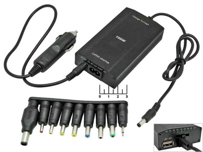 Блок питания 12/15/16/18V 5.5A, 19/20/22/24V 4A универсальный USB (восьмерка+авто адаптер) OT-APB64