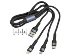 Шнур USB-iPhone Lightning + Type C + micro USB 5pin 1.2м шелк Premium U-5002 (черный)