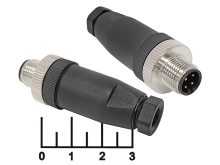 Разъем 4pin штекер влагозащищенный на кабель PG7 IP67 M12 (12-I-4M-04A)