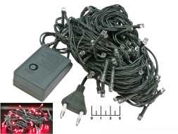 Гирлянда 100 светодиодов красная 10м с контроллером (зеленая нить) (55065)