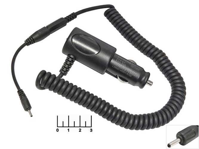 Автомобильное зарядное устройство 5V 0.5A (3.5*1.1) + переходник Nokia 6101 (2.0*0.5) витой