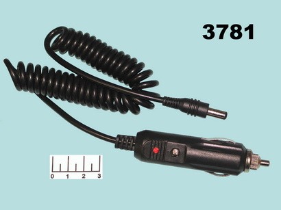 Шнур прикуривателя с разъемом 5.5*2.1 1.8м со светодиодом витой (CP39-027C)