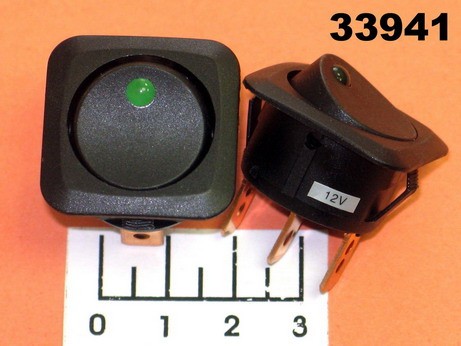Выключатель 12/25 R13-203L LED зеленый 3 контакта