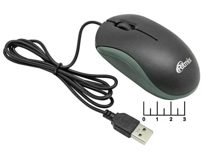 Мышь компьютерная USB проводная Ritmix ROM-111 (черно-серая)