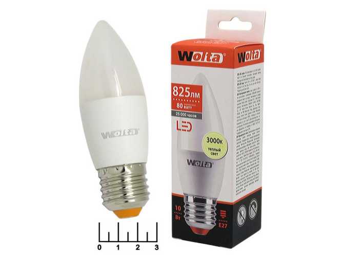 Лампа светодиодная 220V 10W E27 3000K белый теплый свеча матовая Wolta