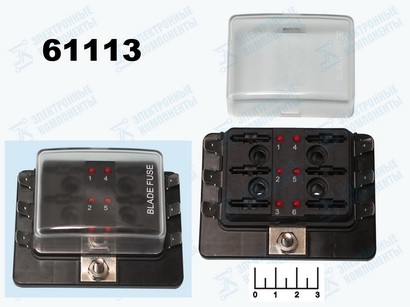 Блок держателя на 6 авто mini ВП R3-79 с индикацией (max-100A)