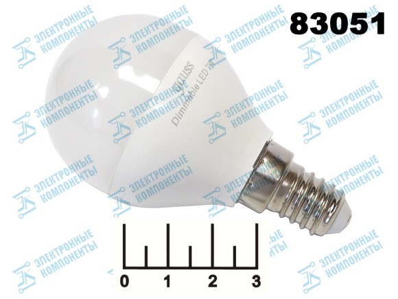 Лампа светодиодная 220V 7W E14 3000K белый теплый шар G45 Gauss диммируемая (45*80) (560lm)