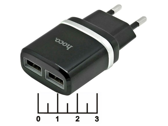 Сетевое зарядное устройство 2USB 5V 2.4A Hoco C12 (черное) (быстрая зарядка)