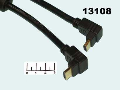 Шнур HDMI-HDMI 1.5м gold пластик (фильтр) угол Rexant