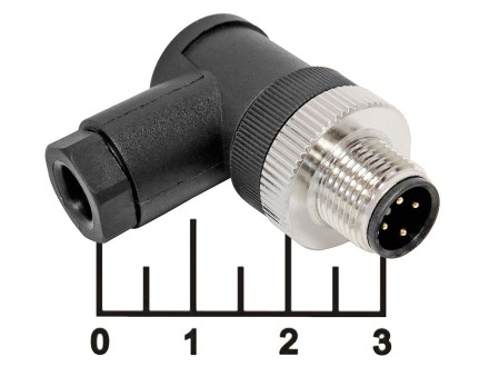 Разъем 4pin штекер влагозащищенный на кабель угол PG7 IP67 M12