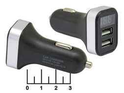 Автомобильное зарядное устройство 2USB 5V 2.1A  + вольтметр W-006 (RJ-2) (синий)
