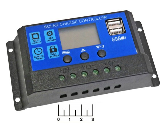 Контроллер для солнечной батареи 10A/12-24VDC PWM + 2USB